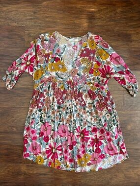 NATURAL LIFE Multicolor Floral V-Neck Casual Dress